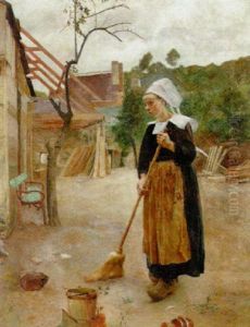 A Woman Sweeping A Woman Sweeping
