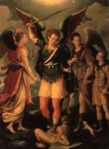 Der Hl. Michael, Tobias Und Zwei Engel by Antonio Del Pollaiuolo