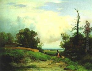 Ziegenhirtin Auf Eine Weite Landschaft Blickend Ziegenhirtin Auf Eine Weite Landschaft Blickend