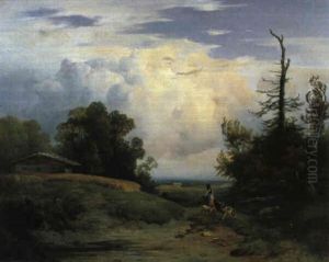 Ziegenhirtin In Einer Weiten Landschaft Ziegenhirtin In Einer Weiten Landschaft
