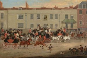 North Country Mails At The Peacock, Islington; The Elephant And Castle On The Brighton Road (pair) by James Pollard
