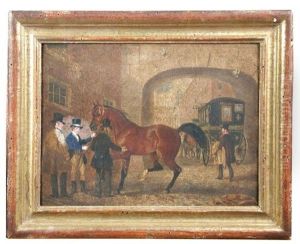 The Story Of A Bay Thoroughbred And His Adventures - Being Examined By Prospective Buyers Outside A Coaching Inn; Escaping By Jumping A Gate Out Of A Corral; Galloping Through A Rose Garden And Greenhouse, Pursued By Gardeners; Befriending A Local Donkey by James Pollard
