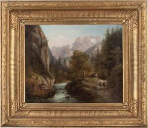 Zwei Jager Auf Pfad Im Gebirgstal by Eduard Boehm