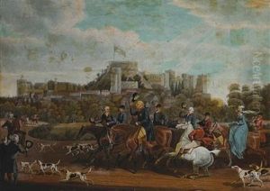 King George Iii Returning From The Hunt With Windsor Castle Beyond (+ King George Iii Hunting In Windsor Forest; Pair)