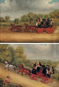 The Cambridge To London Coach (+ The Manchester-to-london Coach, Oil On Canvas; 2 Works) by James Pollard
