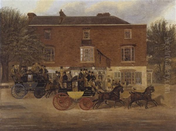 The Birmingham Tally-ho! Coaches Passing The Crown Inn At Holloway - view 1