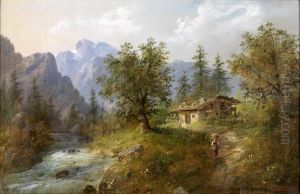 Flusslandschaft Mit Figuraler Staffage by Eduard Boehm