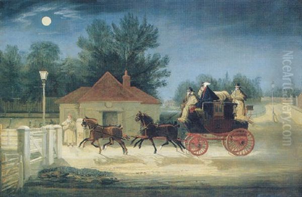 The Edinburgh To London Mail Passing A Toll Gate By Moonlight - view 1