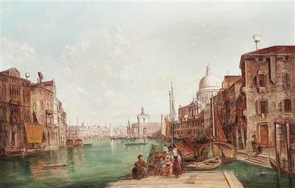 Figures Sitting On A Jetty On The Grand Canal, Venice - view 1