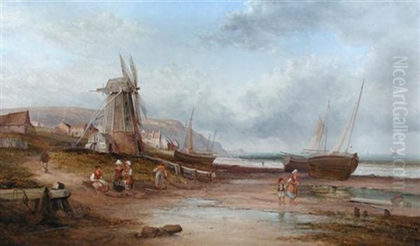 Children On A Beach By A Windmill - view 1