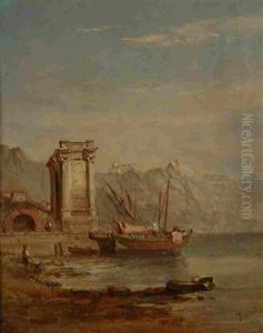 Italian Lakeside Scene by Alfred Pollentine