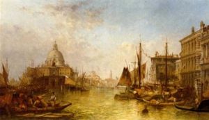 Gondolas And Bragozzi Near The Punta Della Dogana With A View Of La Salute, Venice Gondolas And Bragozzi Near The Punta Della Dogana With A View Of La Salute, Venice