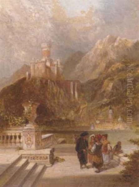 Figures On A Terrace Before An Italianate Lake, A Hilltop Castle Beyond - view 1