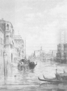 Venetian Canals With Gondoliers by Alfred Pollentine