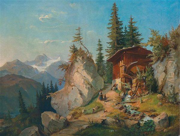 Hochgebirgslandschaft Mit Einer Wassermuhle - view 1