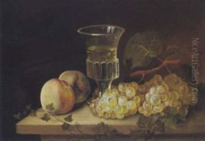 Stilleben Mit Pfirsch, Weintrauben Und Weinglas by Felix Pollinger