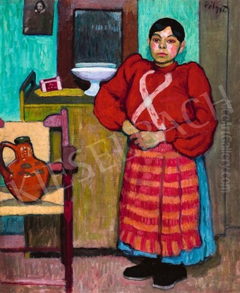 Girl In A Red Blouse In Green Room - view 1