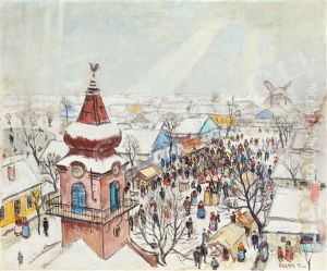Market In Szolnok In The Winter by Tibor Polya