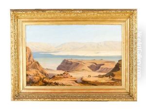 View Of The Dead Sea With Two Beduins, Mount Masada And The Judean Desert