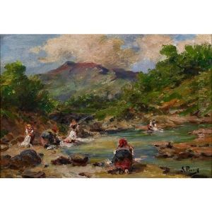 Wascherinnen Am Flussufer by Silvio Poma
