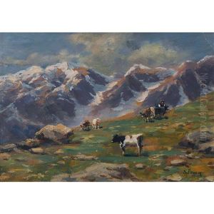 Weidende Kuhe Auf Der Alp by Silvio Poma