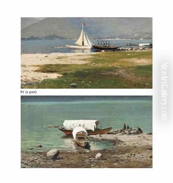 Vessels At Their Moorings; Boats In The Bay (pair) - view 1