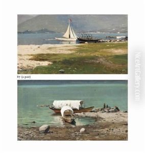 Vessels At Their Moorings; Boats In The Bay (pair) by Silvio Poma