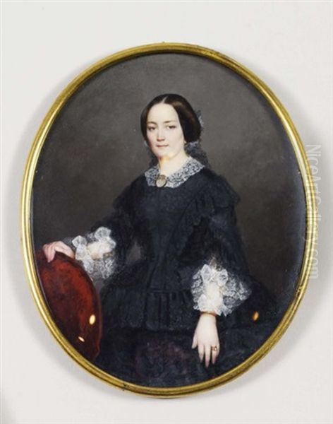 Portrait En Pied De Madame De Montijo, Mere De L'imperatrice Eugenie, En Robe De Dentelle Noire Et Bordee De Gaze Blanche - view 1