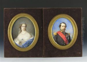 Portrait Napoleon Iii. Kaiser Von Frankreich (+ Portrait Eugenie, Kaiserin Von Frankreich; Pair) by Pierre Paul Emmenuel de Pommayrac