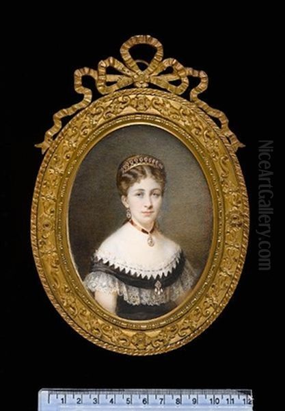 Portrait Of A Lady Wearing Black Dress With White Lace Trim (+ Portrait Of Gentleman With Black Coat, Black Waistcoat And White Chemise, 1874; Pair) - view 1