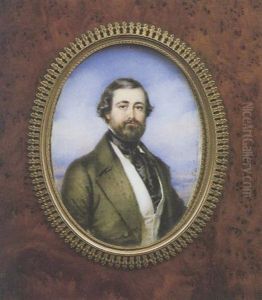 Portrait D'homme En Redingote Grise Et Gilet Creme.  Il Est Vu Sur Fond De Ciel Nuageux