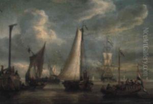 Dutch Shipping Off A Beacon And A Pile by Gerrit Pompe