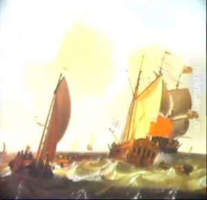 English And Other Shipping In A Choppy Sea by Gerrit Pompe