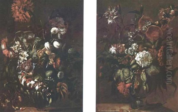 Bouquet De Fleurs Dans Un Vase En Verre (+ Another; Pair) - view 1