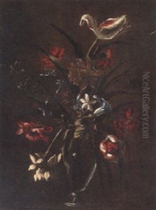 Tulips, Carnations, A Daffodil And Other Flowers In A Glass Vase Tulips, Carnations, A Daffodil And Other Flowers In A Glass Vase