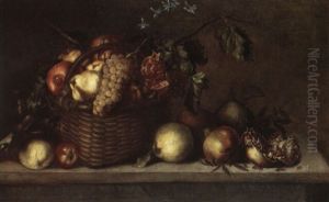 Still Life With A Basket Of Fruit On A Stone Plinth