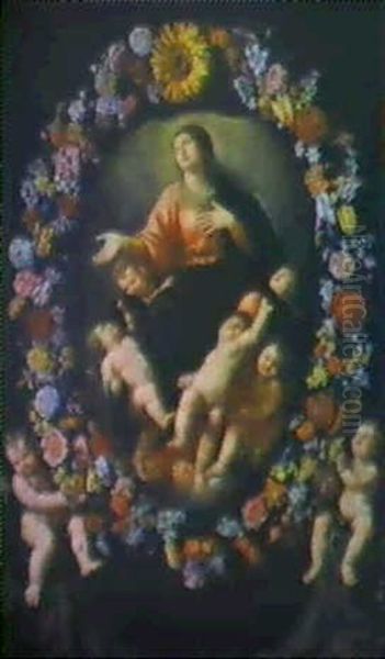 Guirnalda De Flores Con La Asuncion De La Virgen by Antonio Ponce