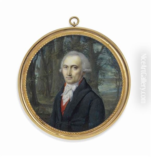 Sigismond Wolfgang Aloyse Moreau (1746-1825), In Blue Coat, Red Waistcoat And Lace Cravat, Powdered Hair; Forest Background - view 1