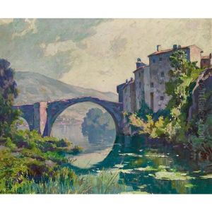 Sommerlandschaft Mit Alter Flussbrucke by Antoine Ponchin