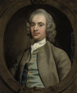 Portrait Of A Gentleman In A Grey Coat With A Gold-embroidered Waistcoat And A White Cravat