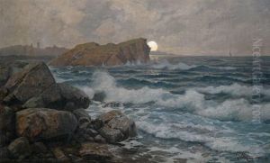Felsige Meereskuste Bei Mondaufgang by Karl Theodor Bohme