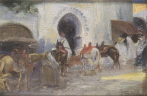 Figures And Horses In An Arab Street - view 1