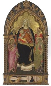 The Madonna And Child With Saints John The Baptist, Andrew, Anthony Abbot, And Nicholas Of Bari; The Annunciation In The Predella by Giovanni dal Ponte