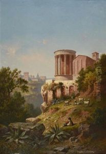 Temple Romain Et Eglise Romane Dans La Campagne Italienne