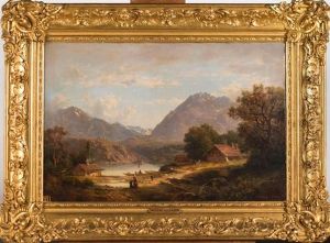 Chalets Animes Au Bord D'un Lac Alpin