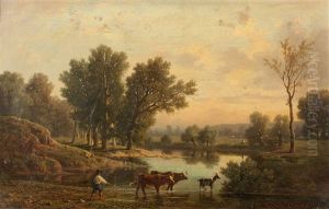 Animaux Traversant Un Gue by Antoine Claude Ponthus-Cinier