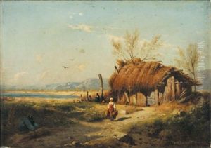 Chaumiere En Bord De Mer by Antoine Claude Ponthus-Cinier