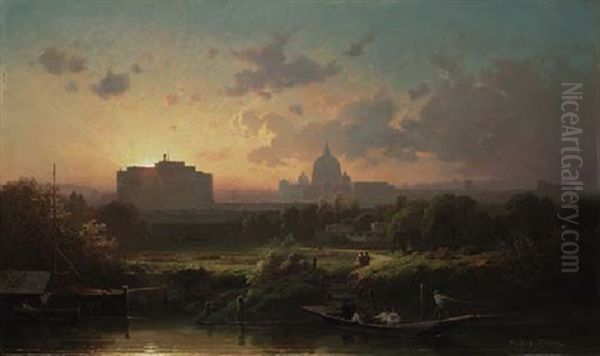 Rome At Sunset With St. Peters And The Castel Sant'angelo - view 1