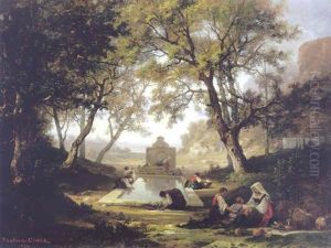 Paysage Italien, Lavandieres by Antoine Claude Ponthus-Cinier