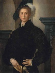 Portrait Of Cosimo I De Medici (1519-74), Half-length, In A Black Slashed Doublet And A Plumed Hat, Holding A Book by (Jacopo Carucci) Pontormo